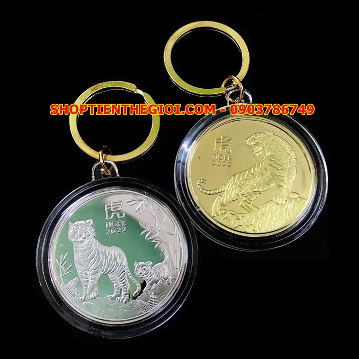 Móc Khóa Cặp Xu Úc Hình Con Hổ Mạ Vàng Bạc - SP005415